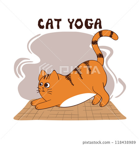 Funny yoga cat vector illustration. Cartoon yoga for kids 118438989