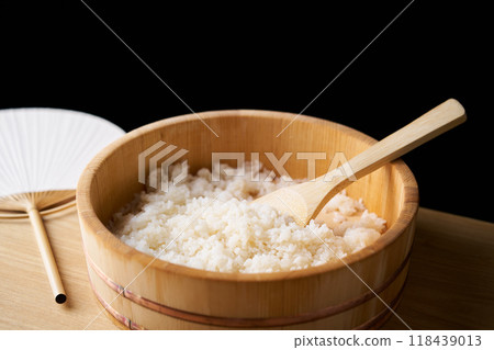 Vinegared rice mixed in a rice bowl Vinegared rice mixed in a rice bowl 118439013