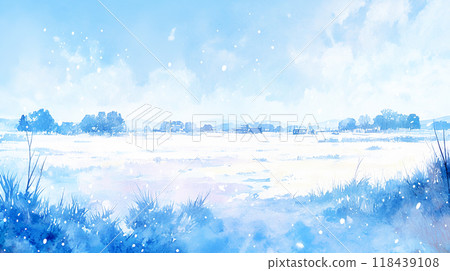 Beautiful snowy field watercolor illustration landscape Beautiful snowy field watercolor illustration landscape 118439108