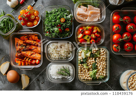 Healthy Meal Prep with Fresh Ingredients Healthy Meal Prep with Fresh Ingredients 118439176