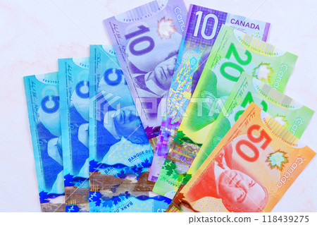 There is wide variety of Canadian currency issued by Canadian Bank in various denominations 118439275