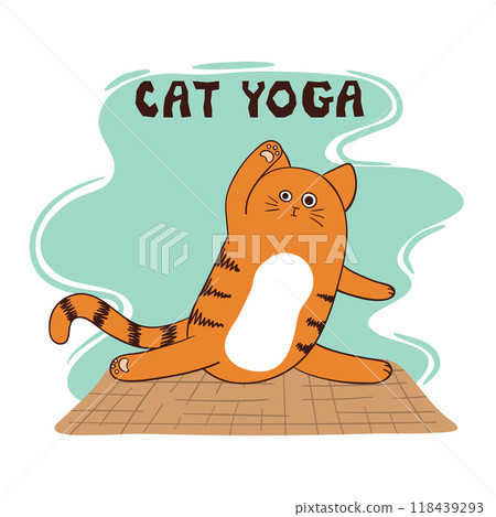 Cartoon funny yoga cat vector illustration. Yoga animal for kids 118439293