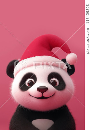 手绘卡通可爱的戴圣诞帽的熊猫插画 118439298