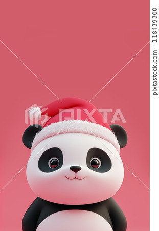 手绘卡通可爱的戴圣诞帽的熊猫插画 118439300