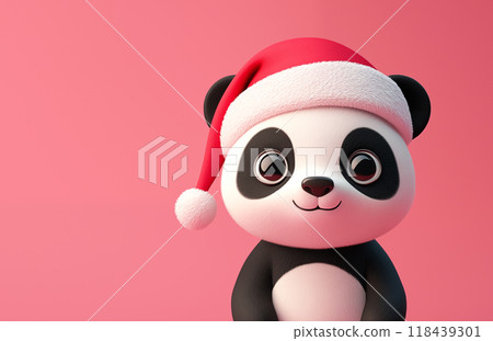 手绘卡通可爱的戴圣诞帽的熊猫插画 118439301