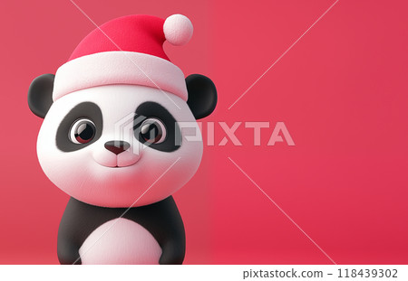 手绘卡通可爱的戴圣诞帽的熊猫插画 118439302