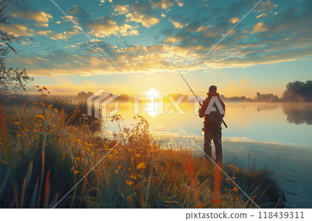 Sunrise Fishing by the Lake 118439311