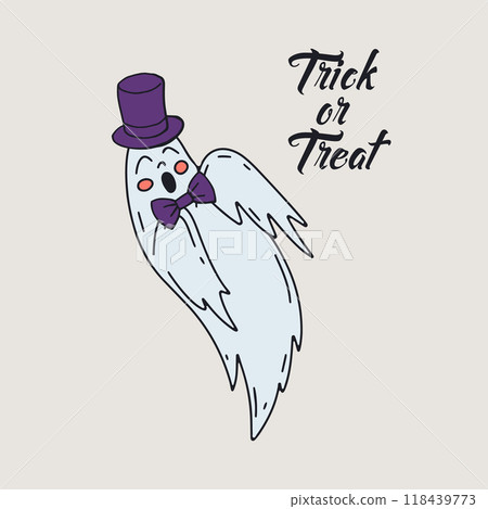 Card or poster with cute Halloween ghost Card or poster with cute Halloween ghost 118439773
