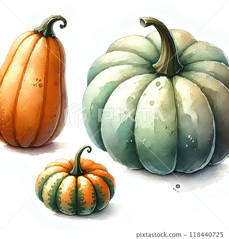 Three orange and green pumpkins 118440725