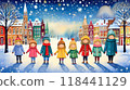Snowing street and children 118441129