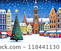 Snowy cityscape and Christmas tree 118441130