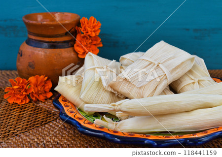 Mexican food tamales and atole, inspired by the Day of the Dead 118441159