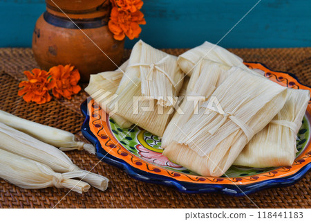Mexican food tamales and atole, inspired by the Day of the Dead Mexican food tamales and atole, inspired by the Day of the Dead 118441183