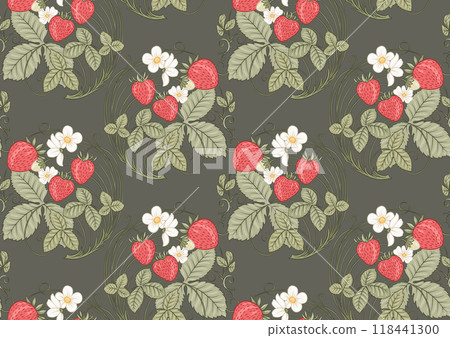 Strawberry. Branch with berries, leaves and flowers Strawberry. Branch with berries, leaves and flowers 118441300