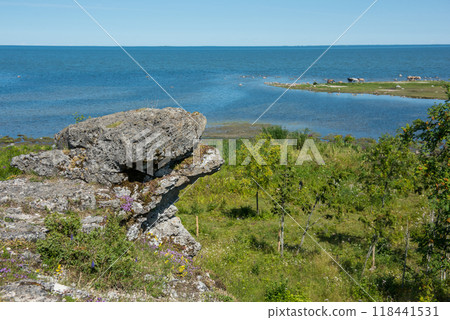 Uugu bluff or cliff on the Muhu Island in Estonia, located by the Baltic sea Uugu bluff or cliff on the Muhu Island in Estonia, located by the Baltic sea 118441531
