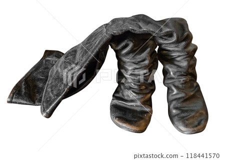 Long old Fishing leather boots isolated on white background 118441570
