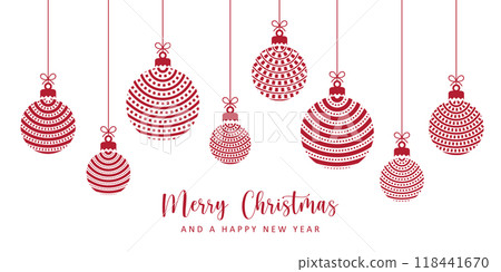red christmas card with hanging ball decoration with circle pattern vector illustration 118441670
