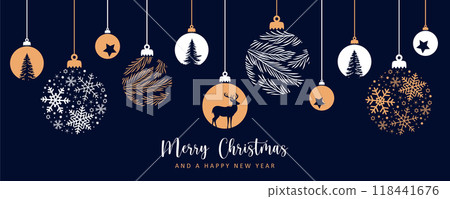 merry christmas card with hanging ball decoration vector illustration merry christmas card with hanging ball decoration vector illustration 118441676