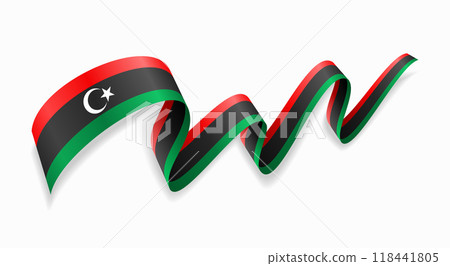 Libyan flag wavy abstract background. Vector illustration. 118441805