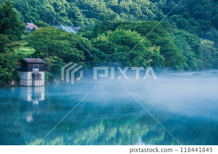 [Sai River] The Sai River shrouded in river mist [Ikusaka Village, Higashichikuma District] 118441845