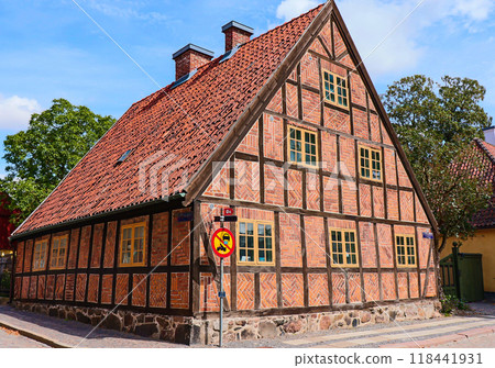 Typical old scandinavian red brick architectural building. Typical old scandinavian red brick architectural building. 118441931