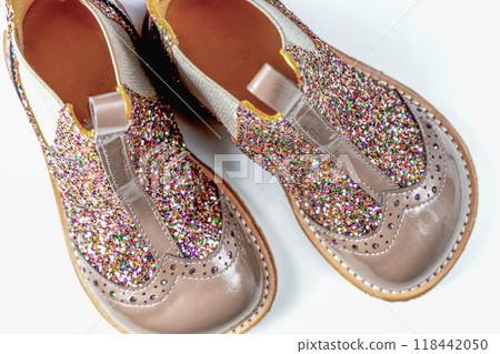 Little kids boots with glitter on white 118442050