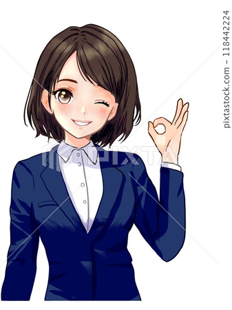 A woman giving an OK sign A woman giving an OK sign 118442224