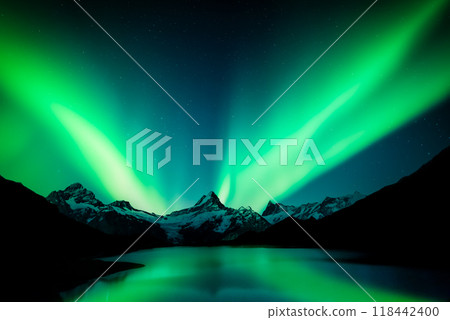 Northern lights in winter mountains Northern lights in winter mountains 118442400