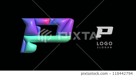 Sporty 3D bubble letter P, puzzle-like volume effect, vibrant Memphis-style cutout logo, glossy colorful design for dynamic youthful logos, shiny colored. Vector illustration Sporty 3D bubble letter P, puzzle-like volume effect, vibrant Memphis-style cutout logo, glossy colorful design for dynamic youthful logos, shiny colored. Vector illustration 118442794