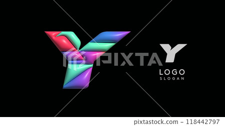 Sporty 3D bubble letter Y, puzzle-like volume effect, vibrant Memphis-style cutout logo, glossy colorful design for dynamic youthful logos, shiny colored. Vector illustration Sporty 3D bubble letter Y, puzzle-like volume effect, vibrant Memphis-style cutout logo, glossy colorful design for dynamic youthful logos, shiny colored. Vector illustration 118442797