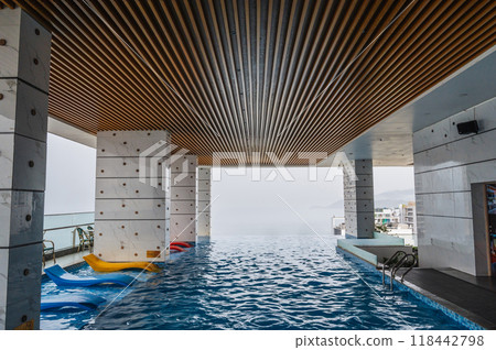 interior on roof of a luxury hotel with swimming pool interior on roof of a luxury hotel with swimming pool 118442798