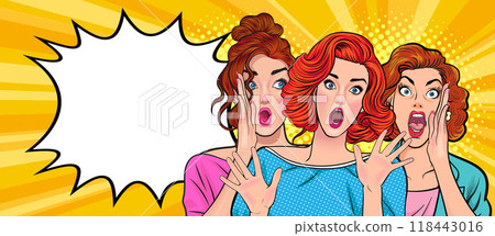 Woman whispering gossip secret to her friend surprise In Retro Vintage Pop Art Comic Style 118443016