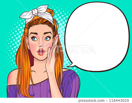 woman talking whispering gossip secret retro pop art comic vintage 118443029