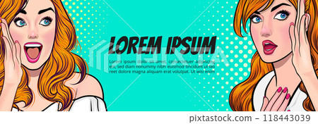 woman talking whispering gossip secret retro pop art comic vintage 118443039