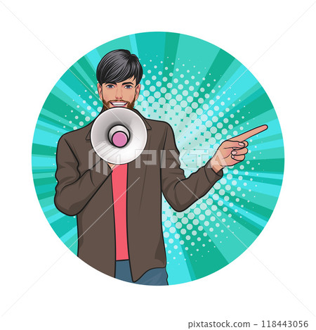 Avatar of man or business person in various poses, circle background, pop art comics style Avatar of man or business person in various poses, circle background, pop art comics style 118443056