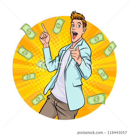 Avatar of man or business person in various poses, circle background, pop art comics style Avatar of man or business person in various poses, circle background, pop art comics style 118443057