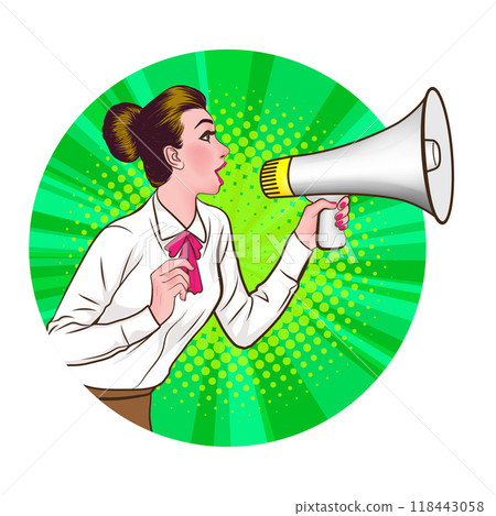 Avatar of woman or business person in various poses, circle background, pop art comics style 118443058