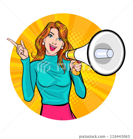 Avatar of woman or business person in various poses, circle background, pop art comics style Avatar of woman or business person in various poses, circle background, pop art comics style 118443063