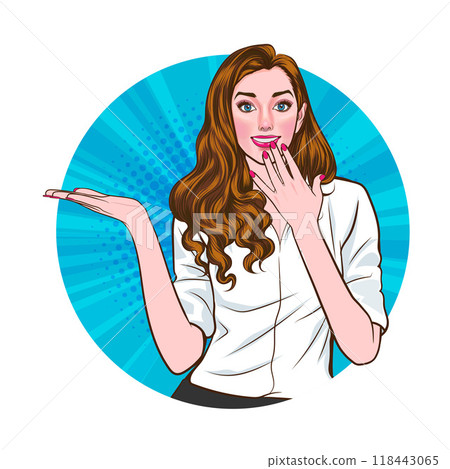 Avatar of woman or business person in various poses, circle background, pop art comics style Avatar of woman or business person in various poses, circle background, pop art comics style 118443065