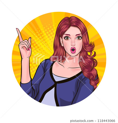 Avatar of woman or business person in various poses, circle background, pop art comics style Avatar of woman or business person in various poses, circle background, pop art comics style 118443066