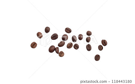 Falling coffee beans isolated on white background with clipping path Falling coffee beans isolated on white background with clipping path 118443180
