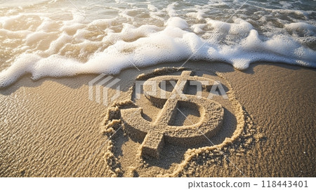 美元符號被海浪沖走 118443401
