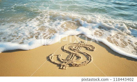 美元符號被海浪沖走 118443402