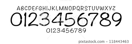 Playful handwritten sans serif font, quirky casual numbers and letters for child books, friendly sports branding, jersey numbers, team merchandise. Vector typeset Playful handwritten sans serif font, quirky casual numbers and letters for child books, friendly sports branding, jersey numbers, team merchandise. Vector typeset 118443463