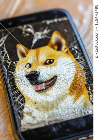Dogecoin cryptocurrency meme displayed on smartphone 118443499