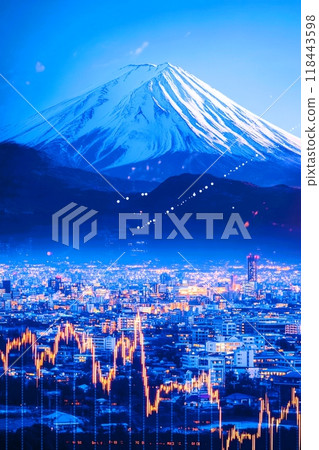 Stock market graph overlay with Mt. Fuji Stock market graph overlay with Mt. Fuji 118443598