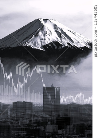 Stock market graph overlay with Mt. Fuji Stock market graph overlay with Mt. Fuji 118443605
