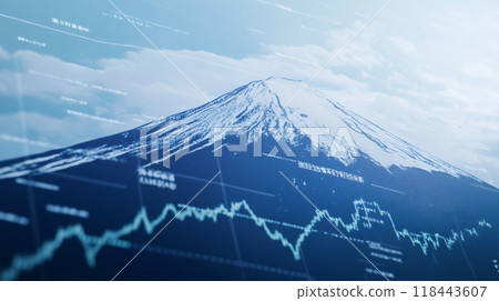 Stock market graph overlay with Mt. Fuji 118443607