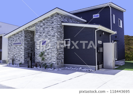 Newly built modern house exterior Newly built modern house exterior 118443695
