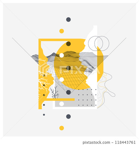 Abstract art wireframe background. Modern science or technology art elements. Surface illustration. Hand made vector. 118443761